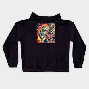 cat rocket demon guitar Kids Hoodie